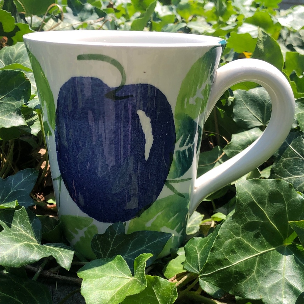 Blue Fruit Ceramic Mug with Green Leaf Design